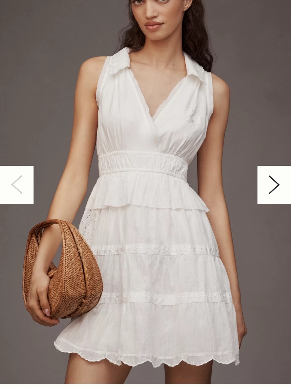 NWT Anthropologie white collared halter tiered ruffled mini dress embroidered XL
